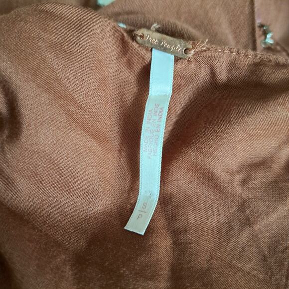 FREE PEOPLE Geo Daze Brown Cutout Jumpsuit Small Embroidered Split Wide Leg - Picture 8 of 11